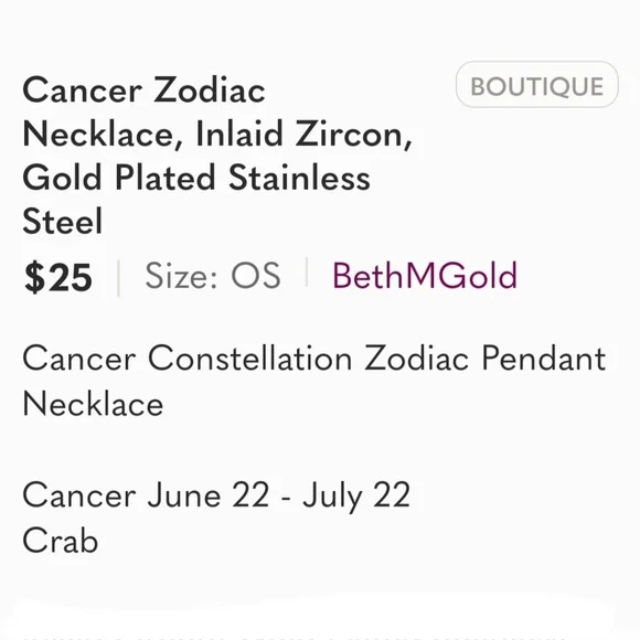 Cancer Zodiac Necklace Inlaid Zircon Gold Plated Stainless Steel - Picture 5 of 14
